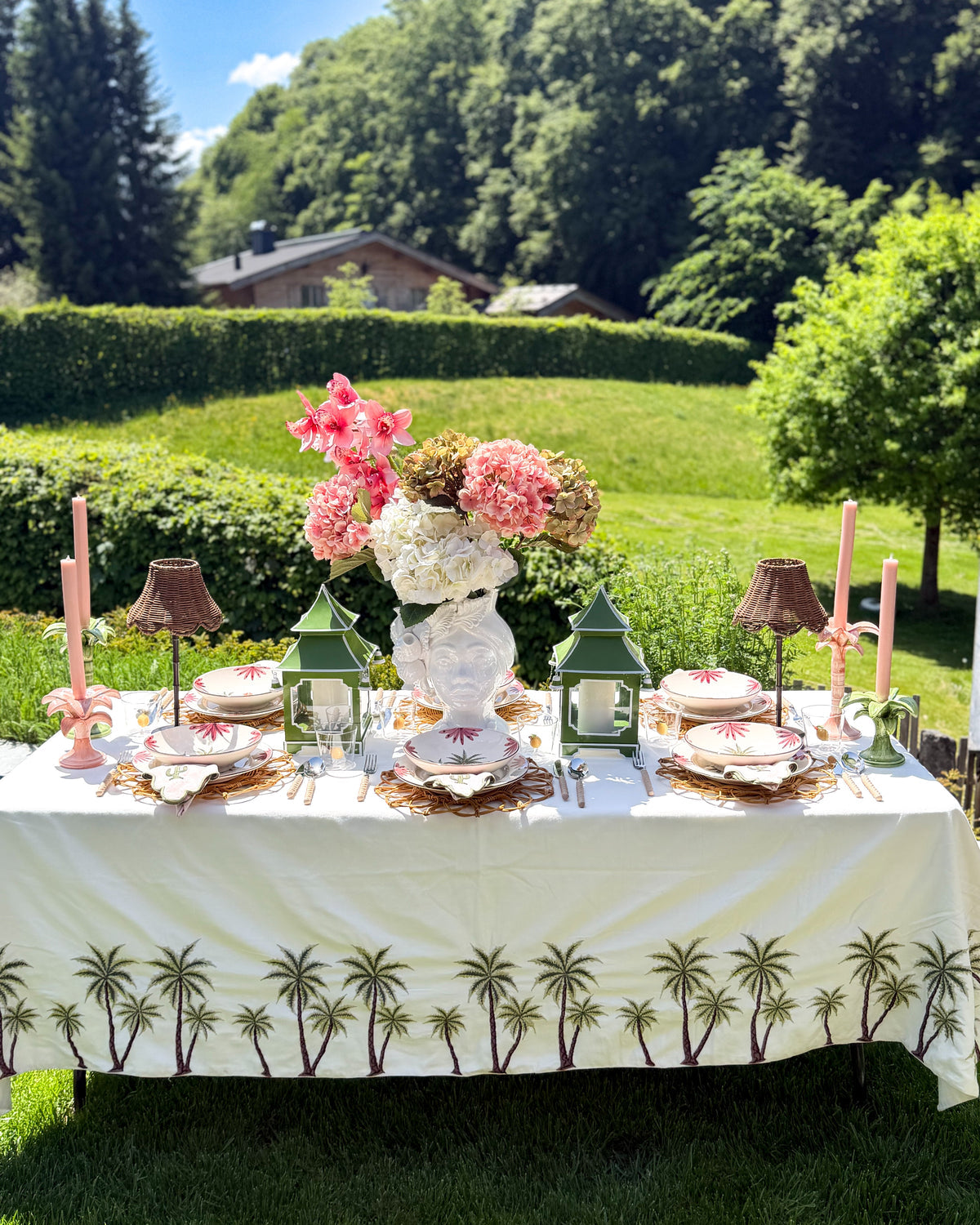 The Palm Edit: a palm-tree tablecloth styled three different ways