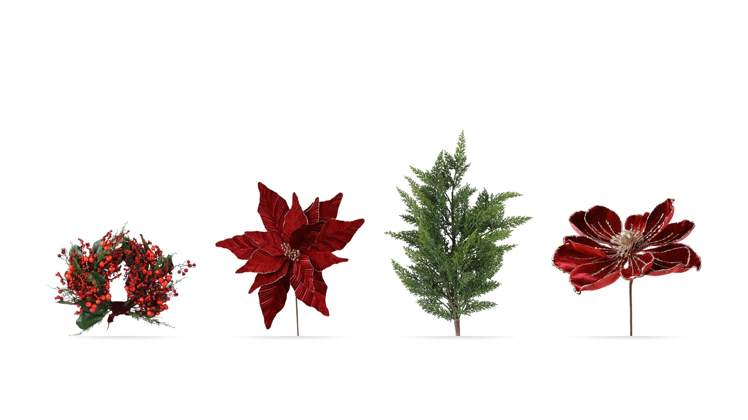 Beerenkranz, Weihnachtsstern, Tannenzweig und Samtblüte in Real-Touch-Qualität