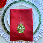 Linen napkin with mistletoe sprig (set of 4)