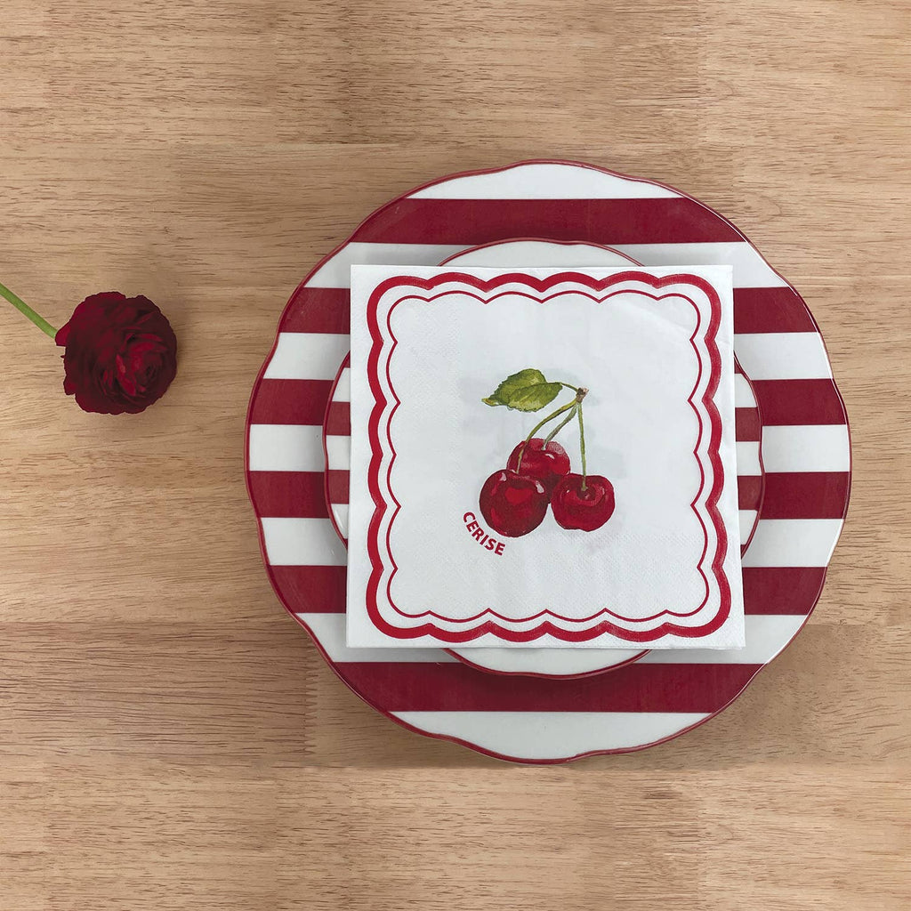 Red striped trattoria-style dinner plates | Set of 4