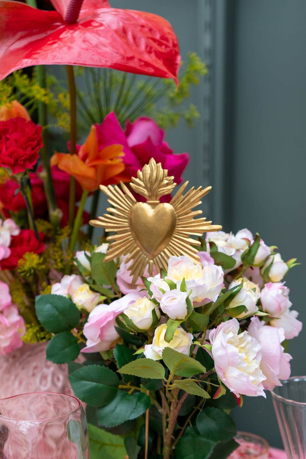 Metall Blumenstecker Herz Gold