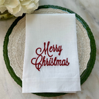 Merry Christmas Linen Napkin White (Set of 4)