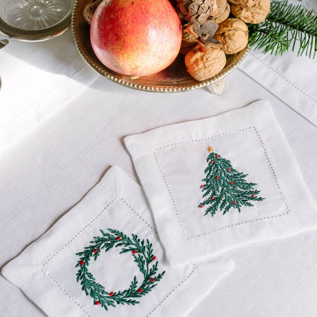 Cocktailserviette Weihnachtsbaum bestickt, 2er-Set