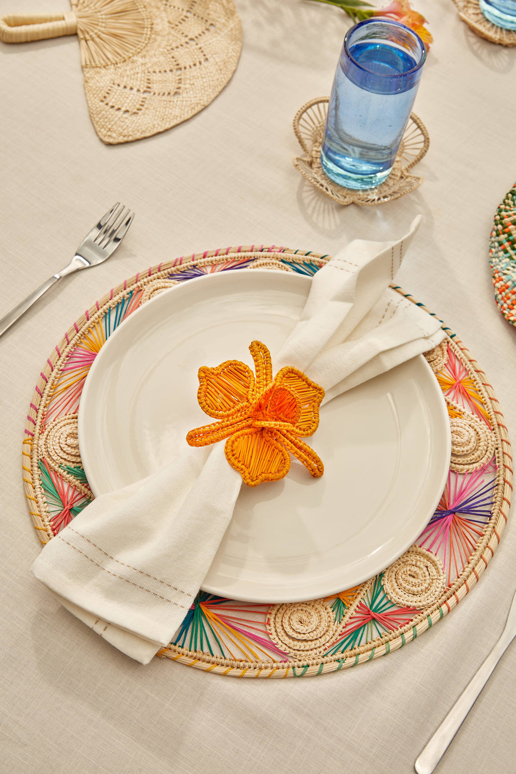 Serviettenring Orchidee Orange handgeflochten, 2er Set