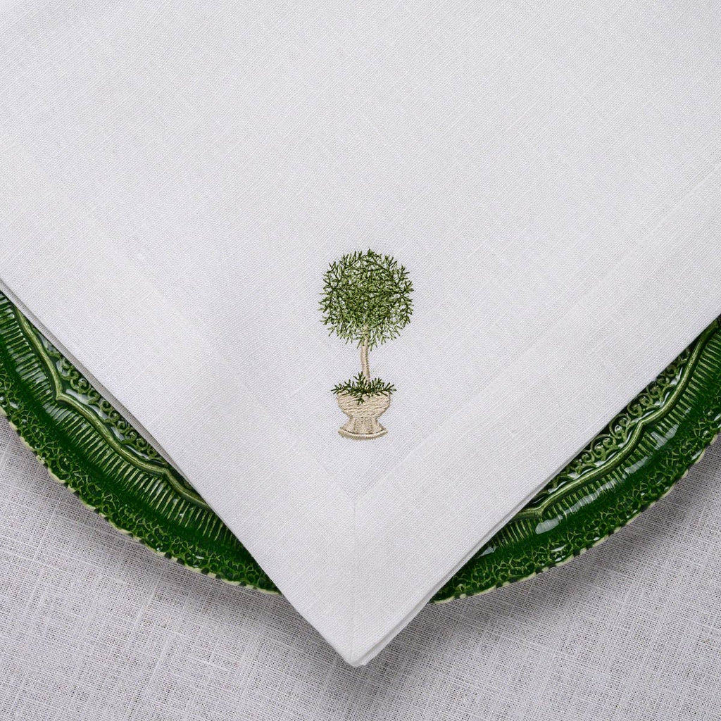 Linen napkin with tree embroidery, set of 4