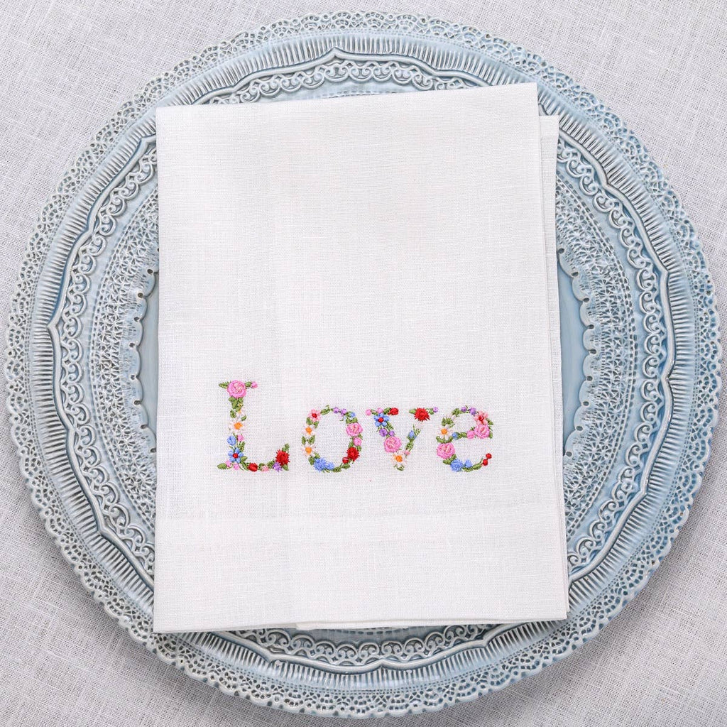 Linen napkin Floral Love white (set of 4)