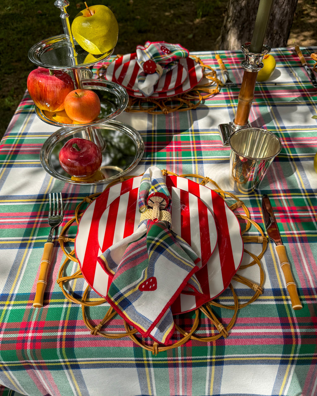 Trattoria-style dessert plates, red striped, set of 4