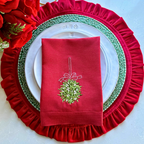 Linen napkin with mistletoe sprig (set of 4)