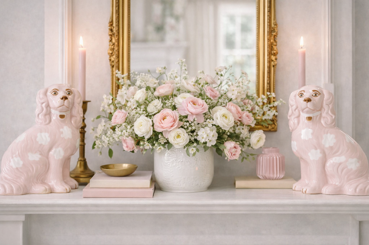 Staffordshire Hundefiguren Rosa, 2er Set