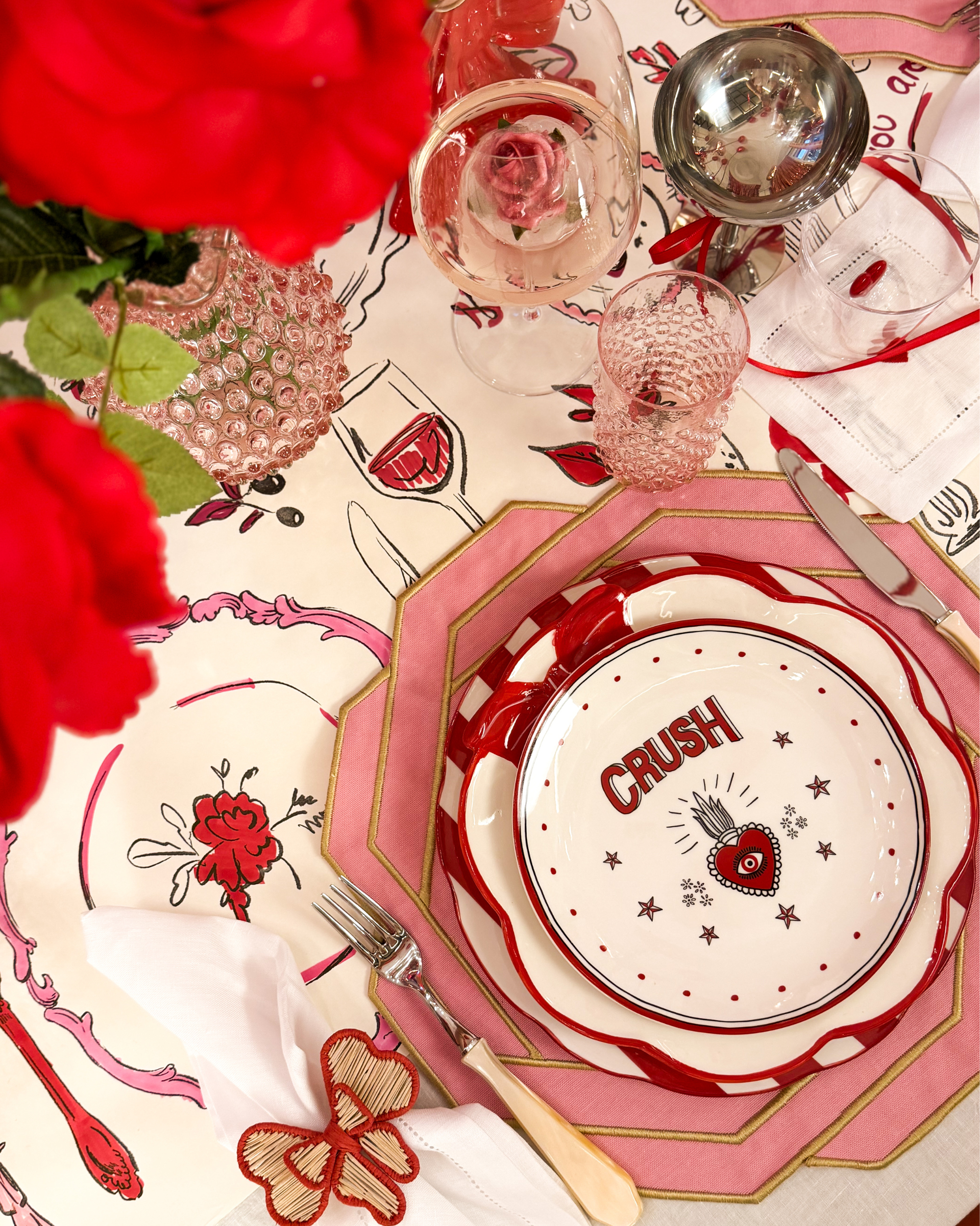 Dessertteller im Trattoria Stil Rot gestreift 4er-Set