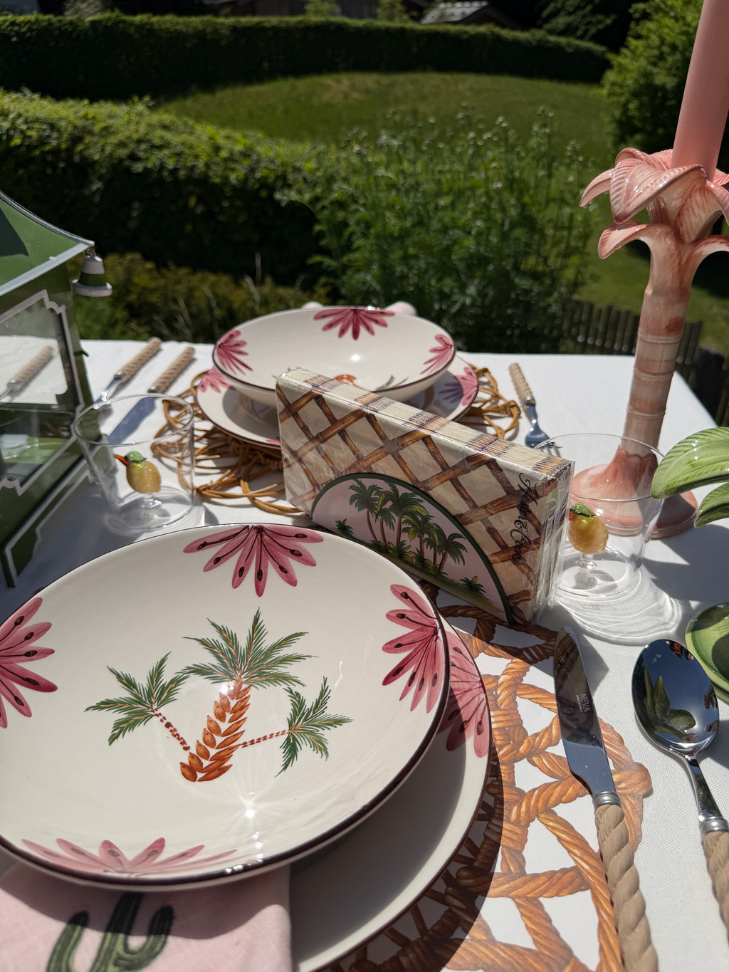 Handbemalter Keramik Kerzenhalter Palme Rosa Medium