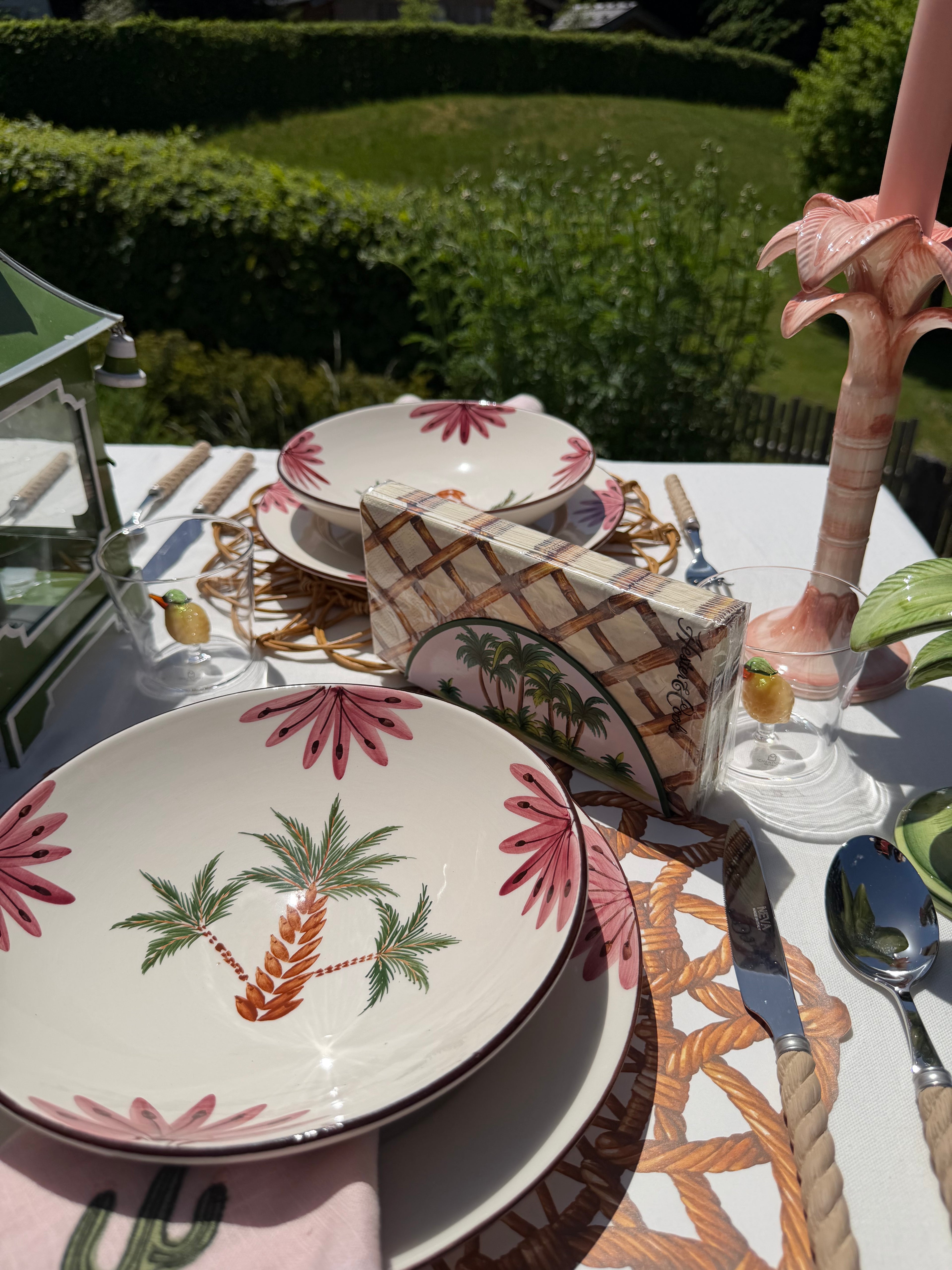 Handbemalter Keramik Kerzenhalter Palme Rosa Medium
