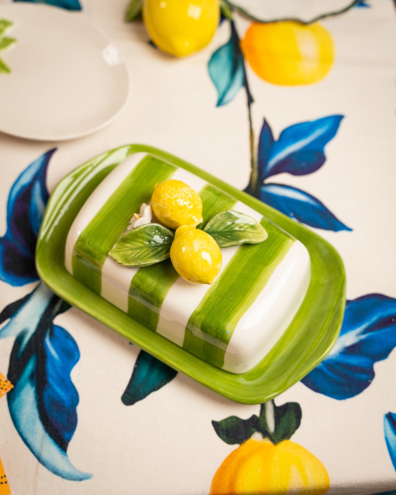 Handbemalte Keramik Butterdose Zitrone