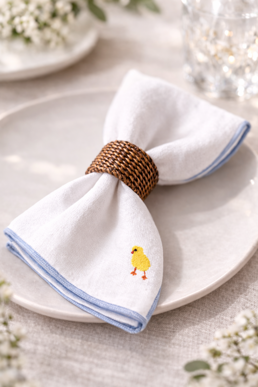 Baumwollserviette mit Kükenstickerei, 2er Set