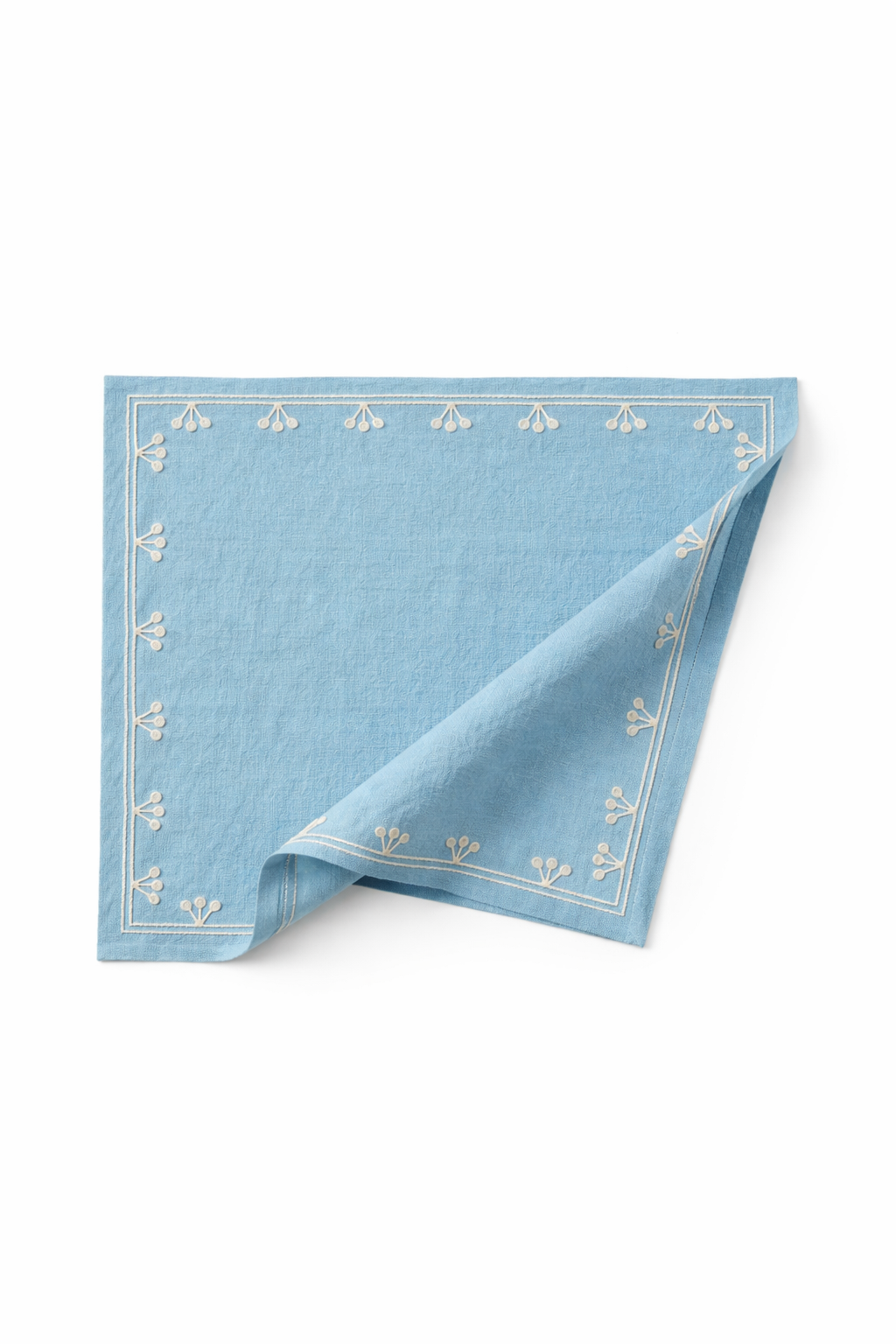 Handbestickte Leinenserviette "Blau-Weiß" - 4er Set