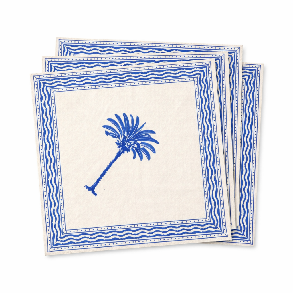 Baumwollservietten Palme Blau, 4er Set