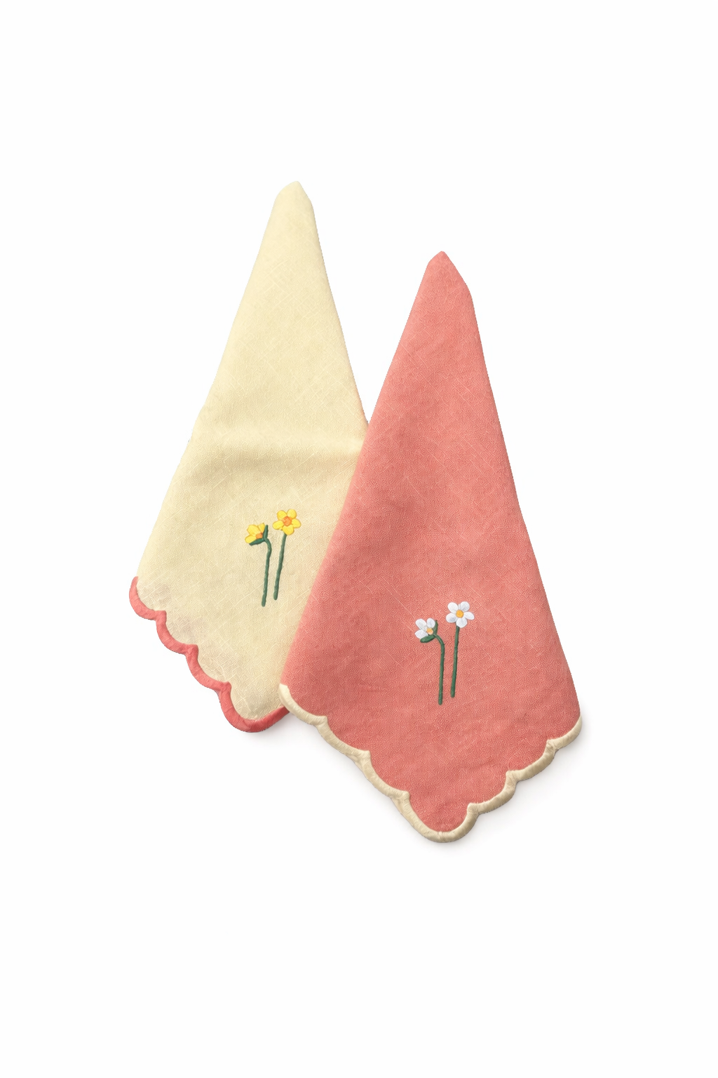 Fabric napkin with floral embroidery and scalloped edge (set of 2)