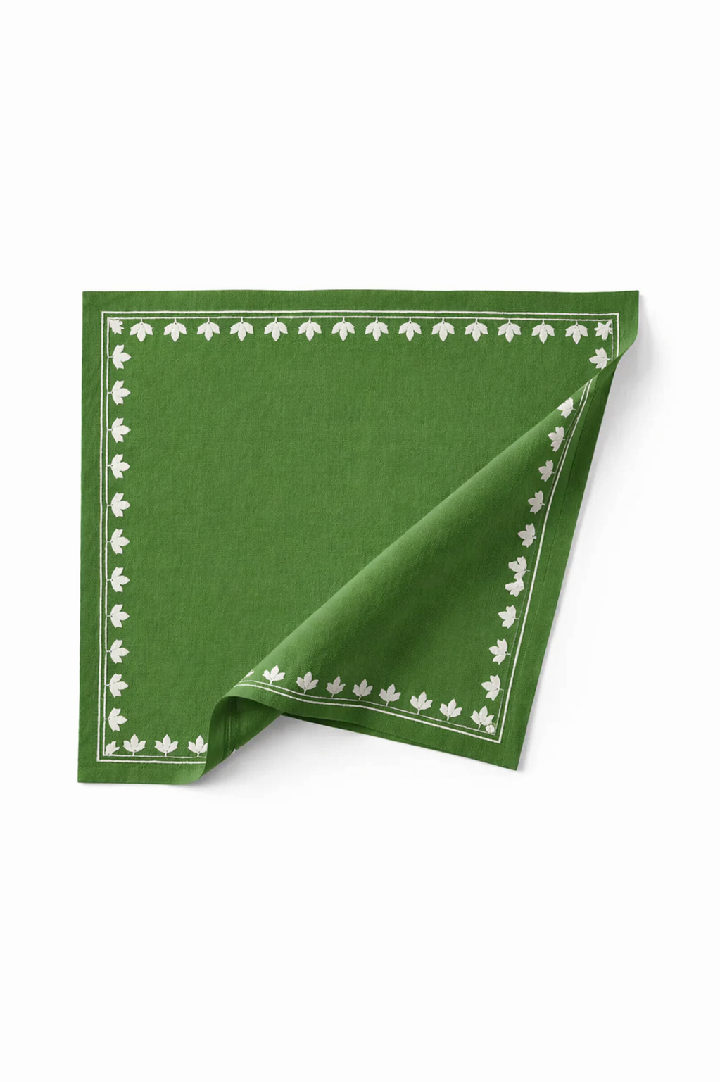 Handbestickte Leinenserviette Grün-Weiß, 4er Set