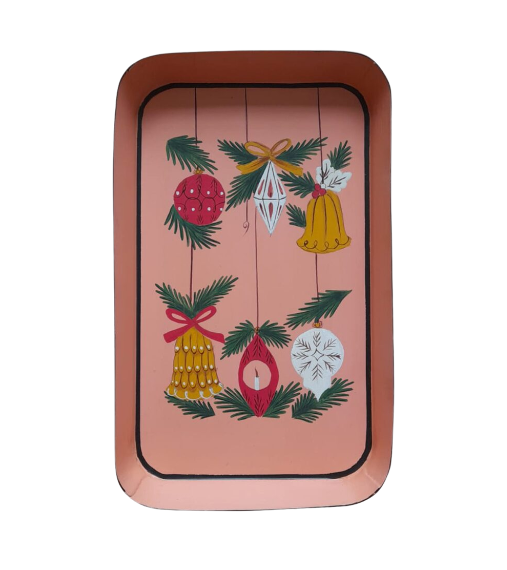 Handbemaltes Eisentablett "Weihnachten" - Rosa