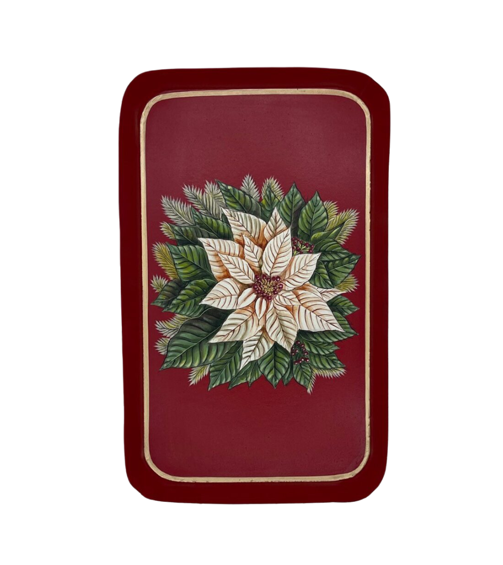 Handbemaltes Eisentablett „Weihnachtsstern“ – Rot