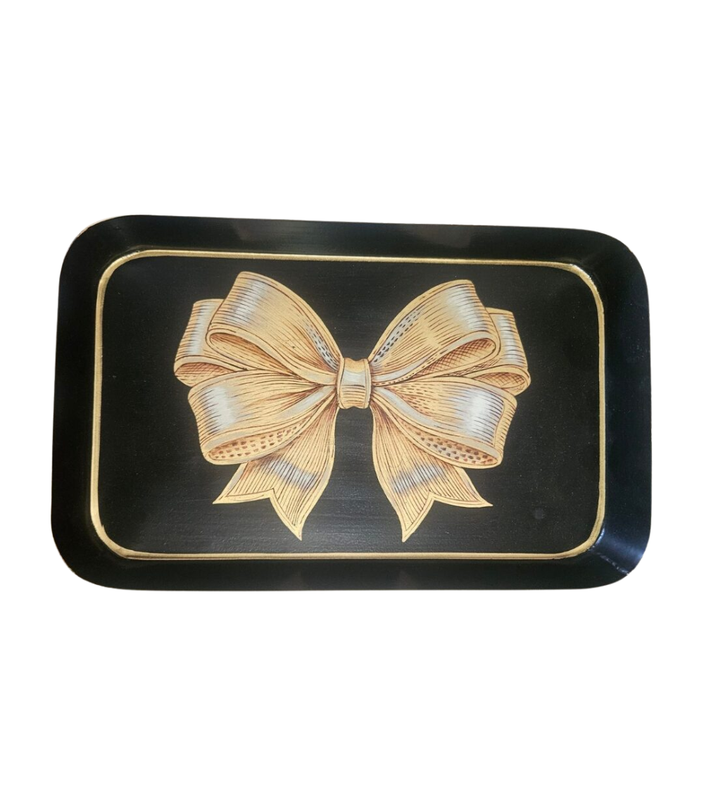 Handbemaltes Eisentablett "Schleife"-Schwarz