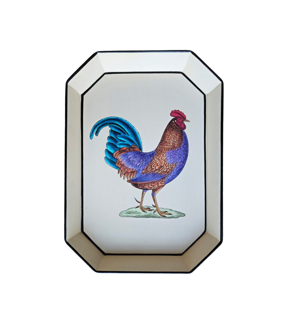 Handbemalte Eisentablett "Hahn"