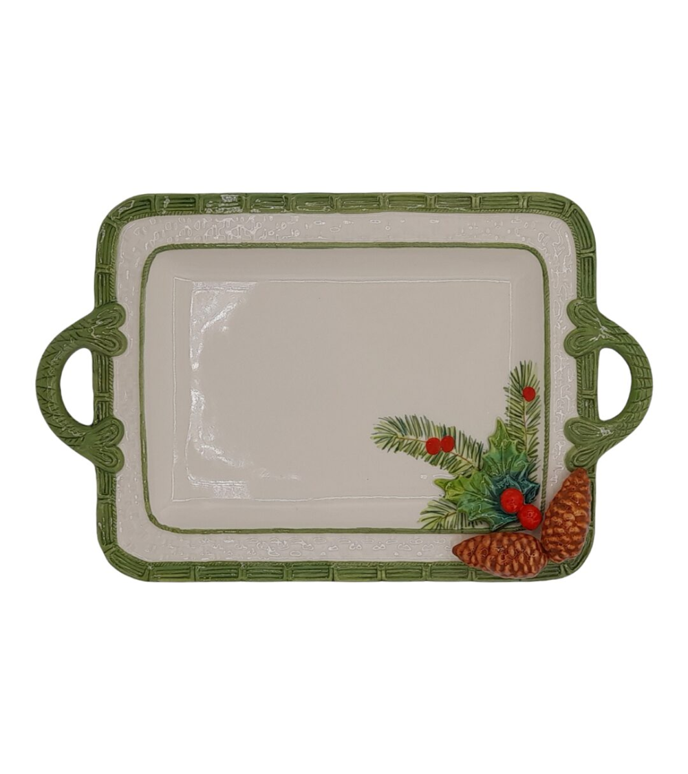 Handbemaltes Keramiktablett „Tannenzweige & Zapfen“