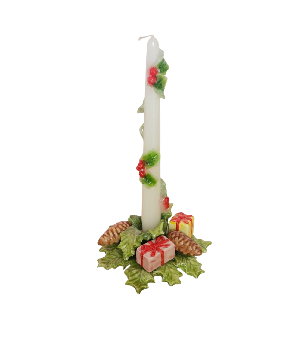 Kerzenständer „Geschenke und Tannenzapfen"