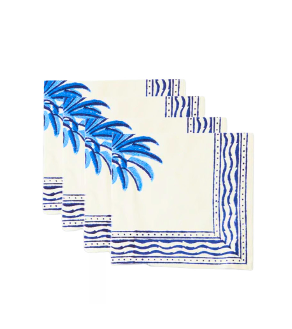 Stoffservietten Palme Blau, 4er Set