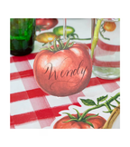 Platzkarten Tomate auf der gedeckten Tafel