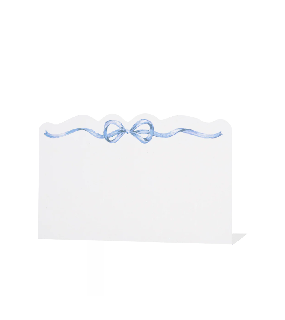 Paper place card with blue ribbon