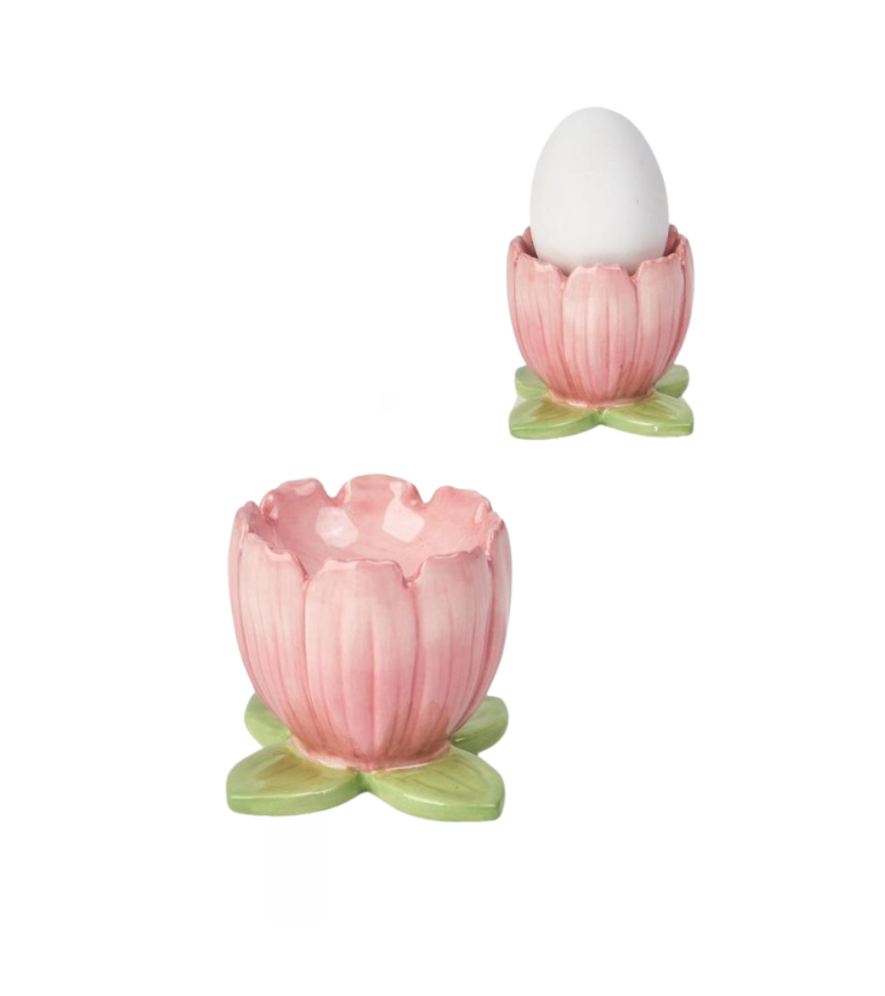 Keramik Eierbecher in Blütenform Rosa-Grün, 2er Set