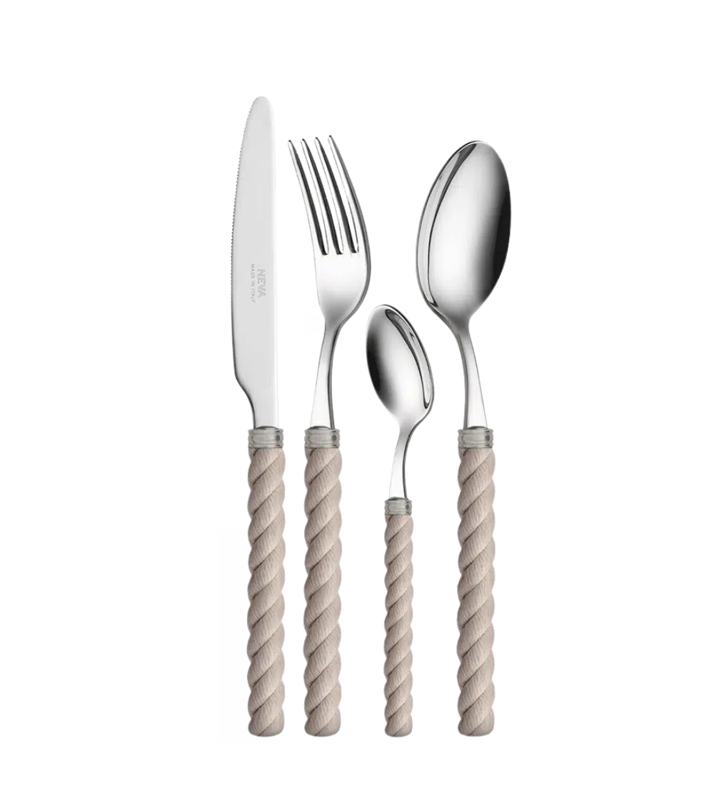 Cutlery set with cord, beige (6 people), 24 pieces