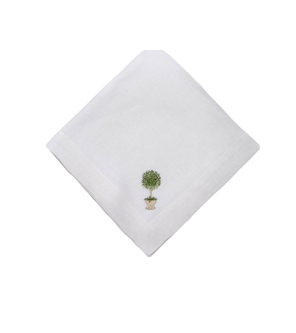 Linen napkin with tree embroidery, set of 4