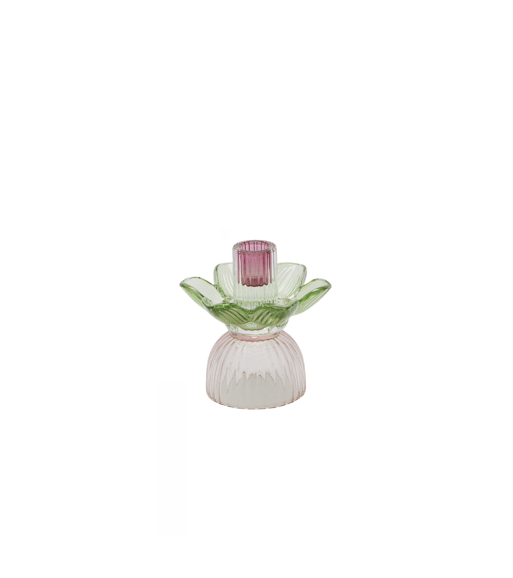 Flower Candle Holder Pink-Green Small