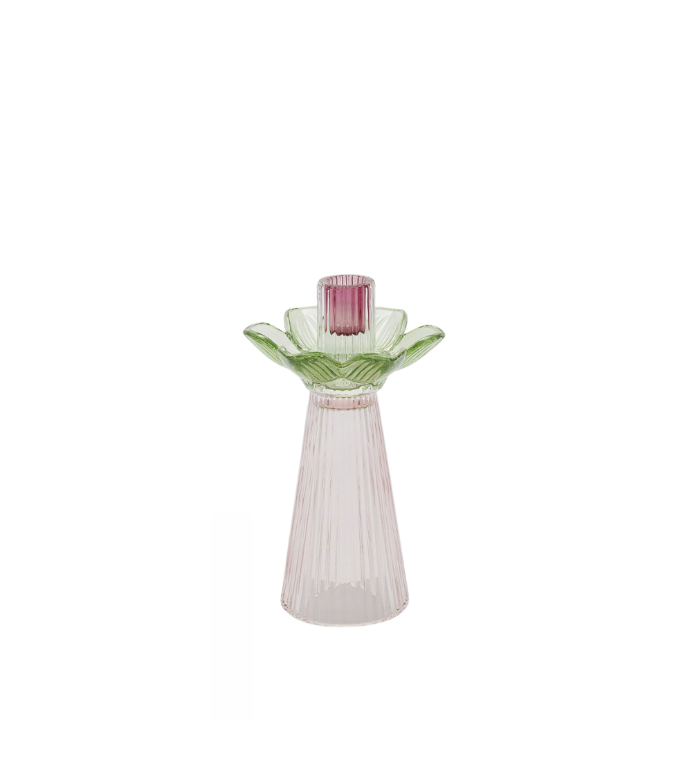 Flower Candle Holder Pink-Green Large