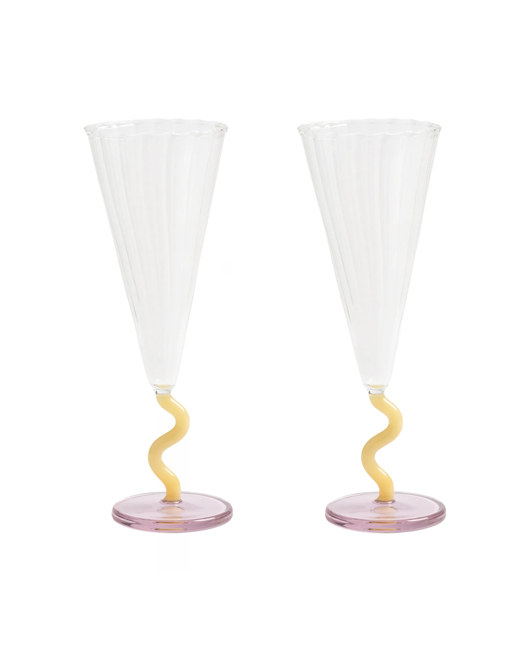 Champagne glass, yellow and pink, set of 2
