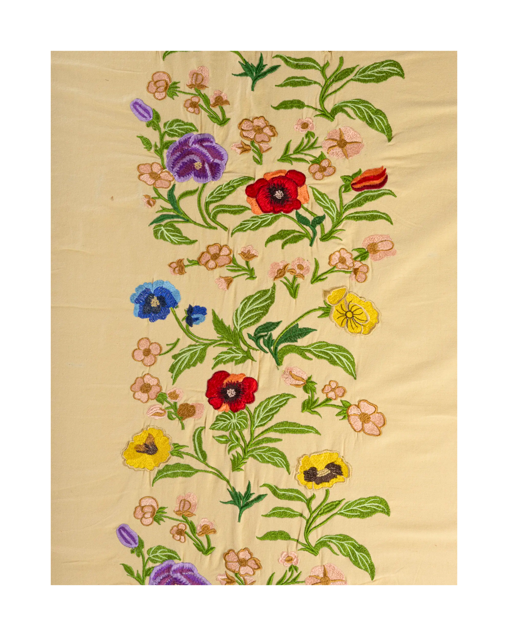 Embroidered cotton tablecloth, floral design, yellow
