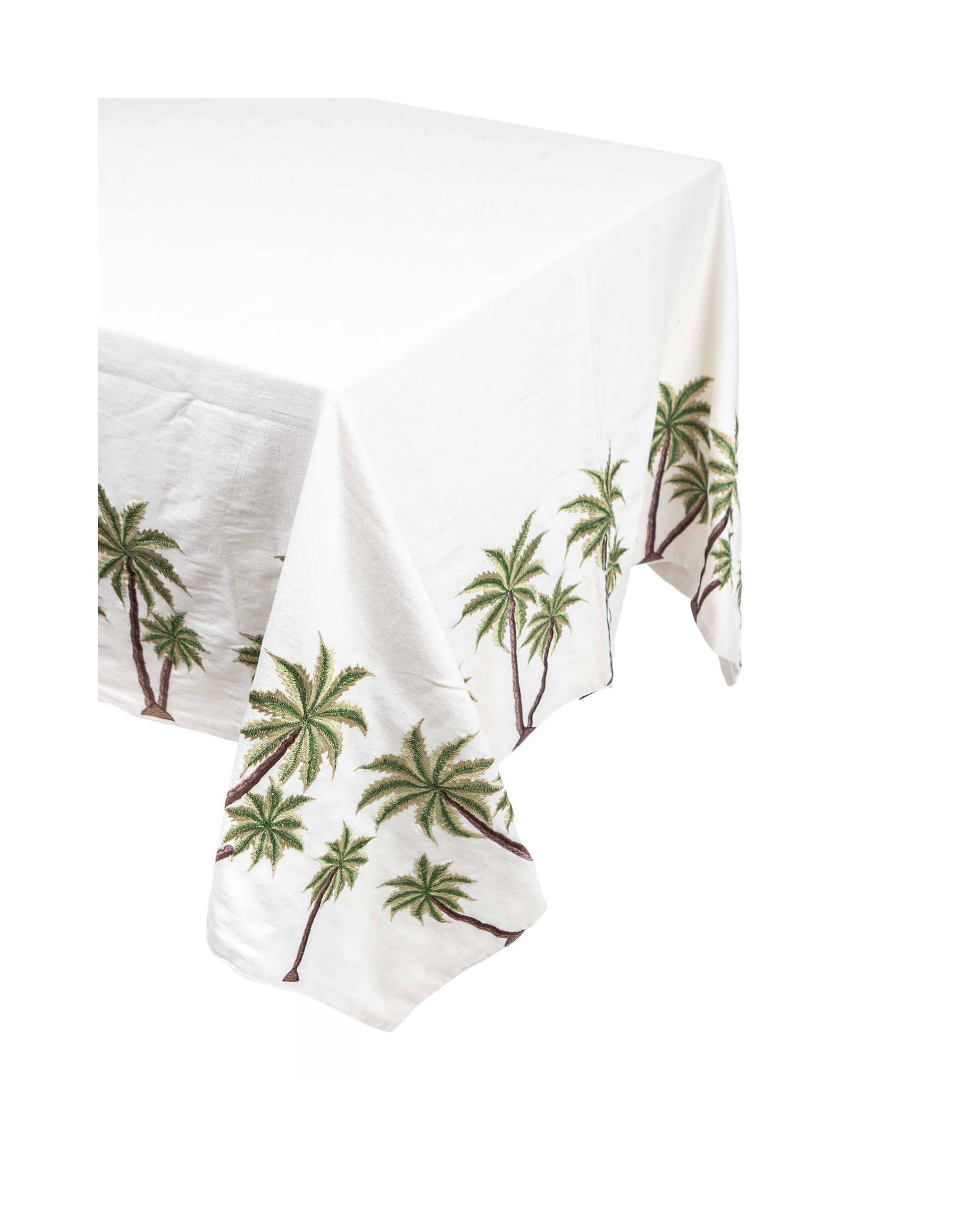 Bestickte Baumwoll Tischdecke Palme Weiß