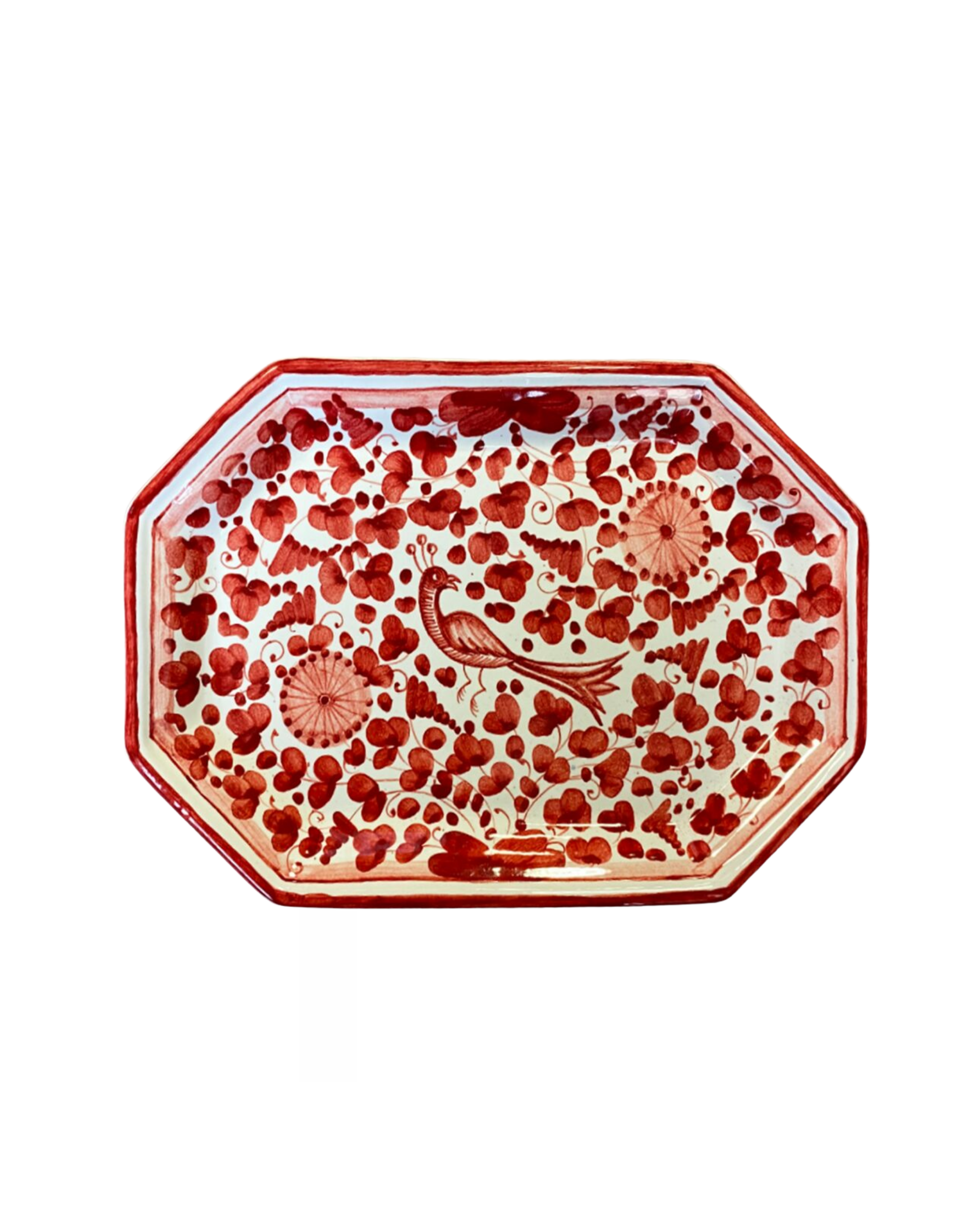 Handbemaltes Keramik Tablett Rot-Weiß