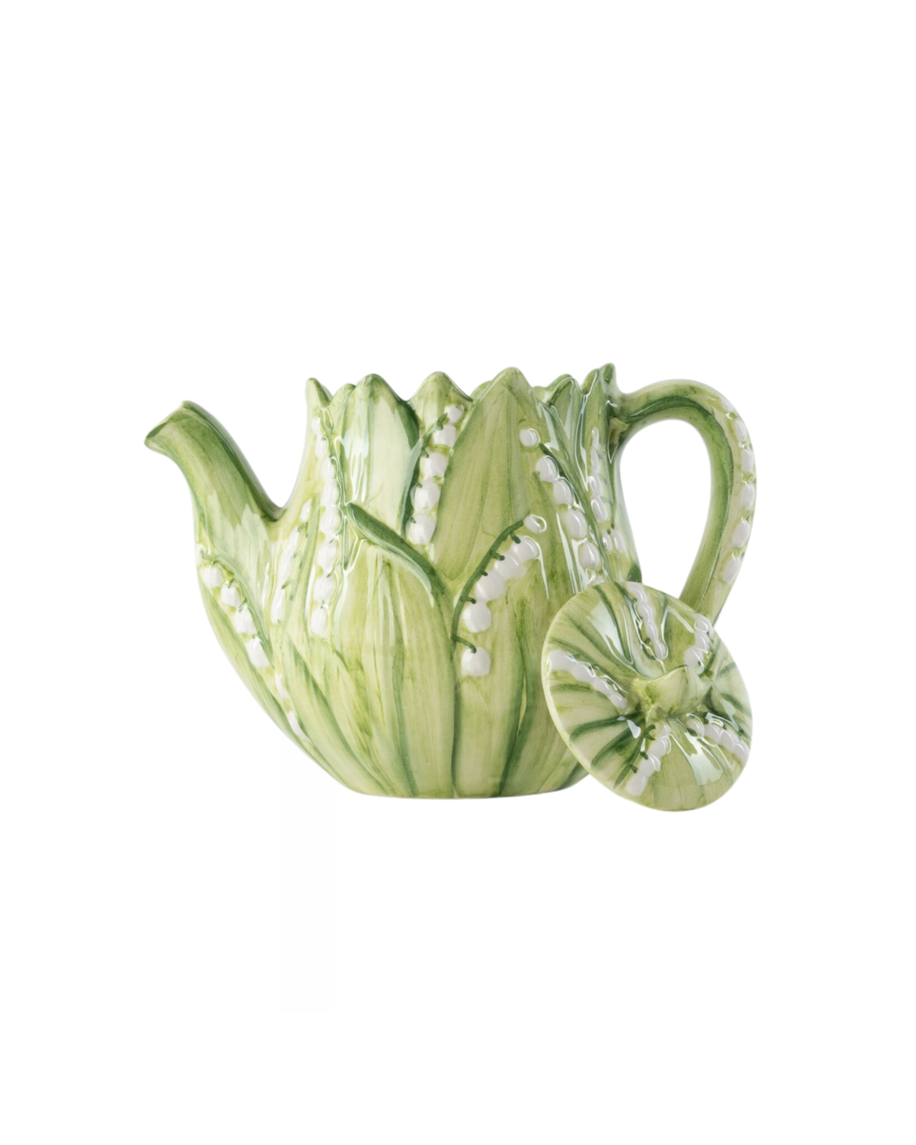 Hand-painted ceramic teapot, lily of the valley