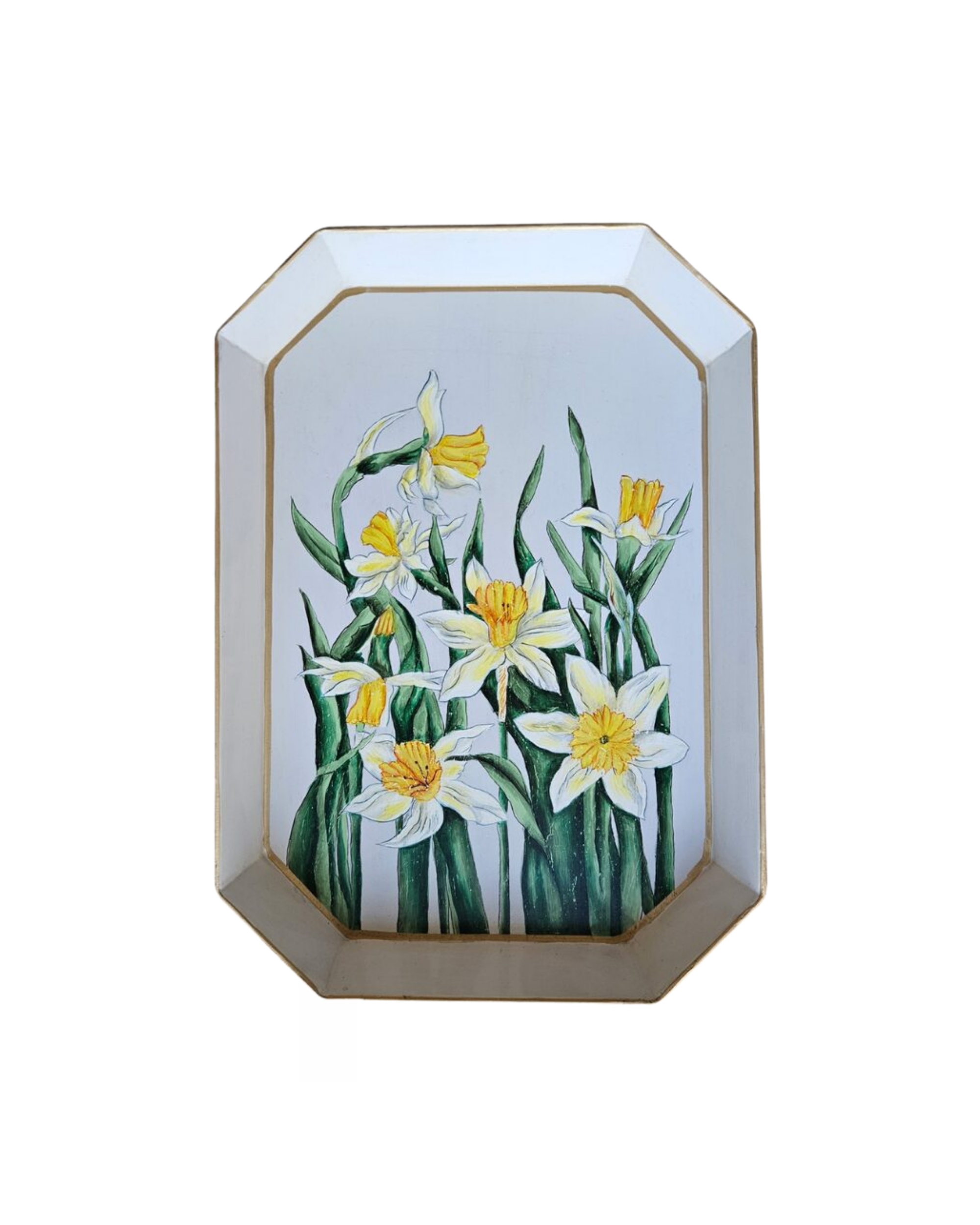 Handbemaltes Eisentablett Narzissen