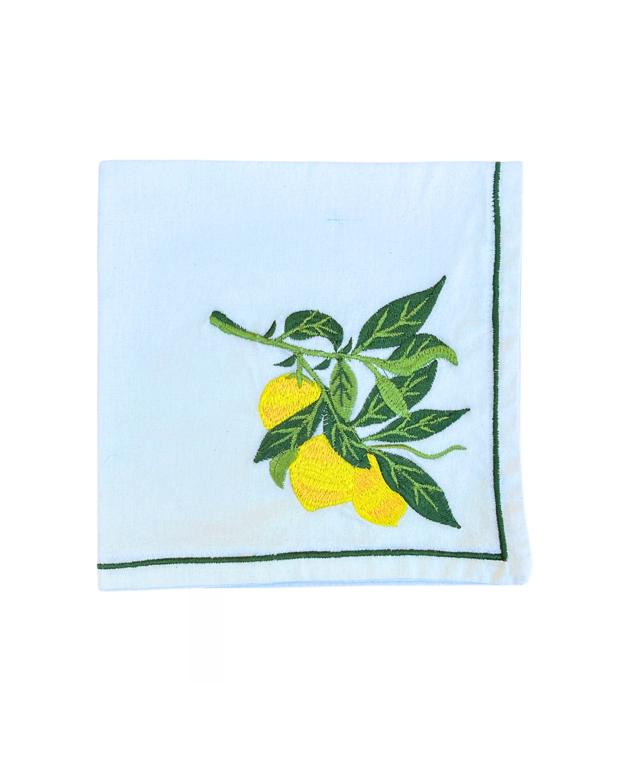 Handbestickte Baumwoll Stoffserviette Zitronen, 2er Set