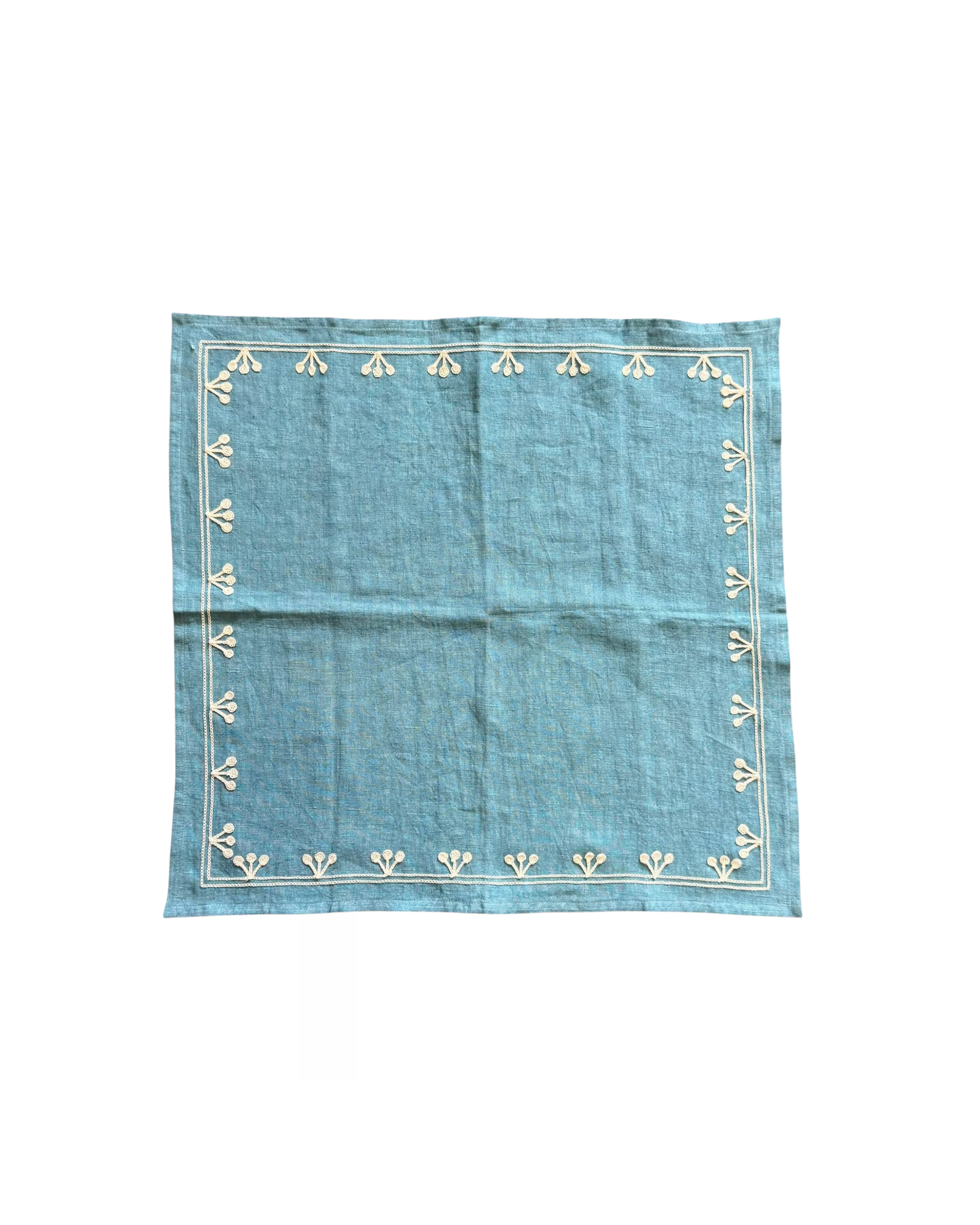 Handbestickte Leinenservietten aus 100% Leinen in Blau-Weiß, 4er-Set für Tischdekoration