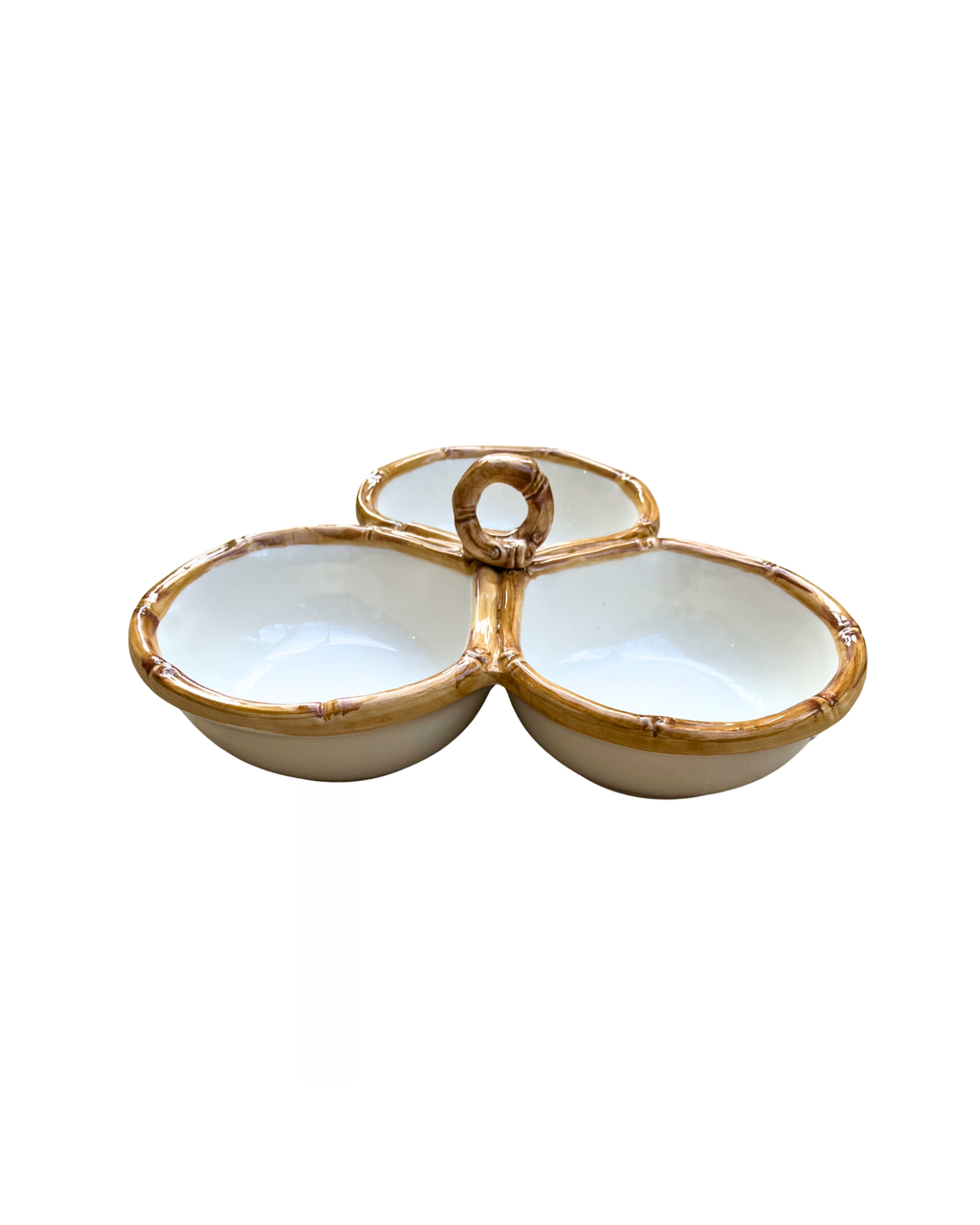 Handmade ceramic tapas bowls in bamboo, set of 3
