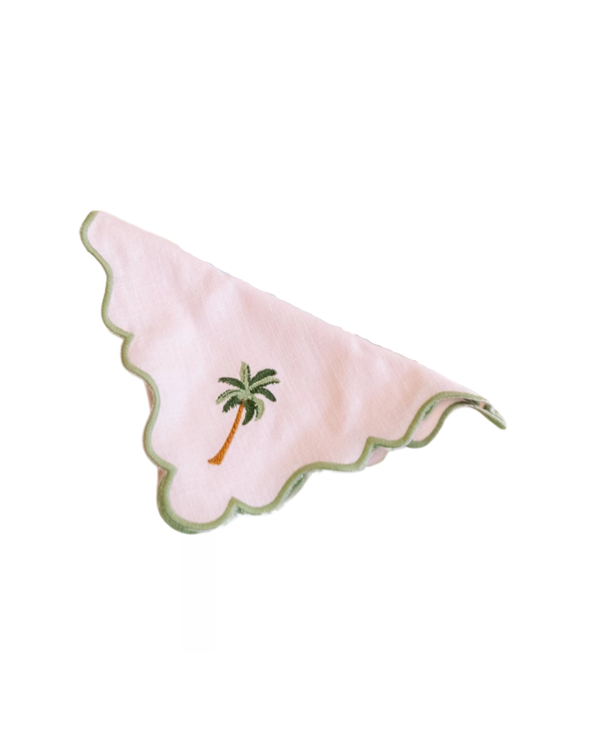 Stoffserviette mit Palmenstickerei Rosa-Grün, 2er Set