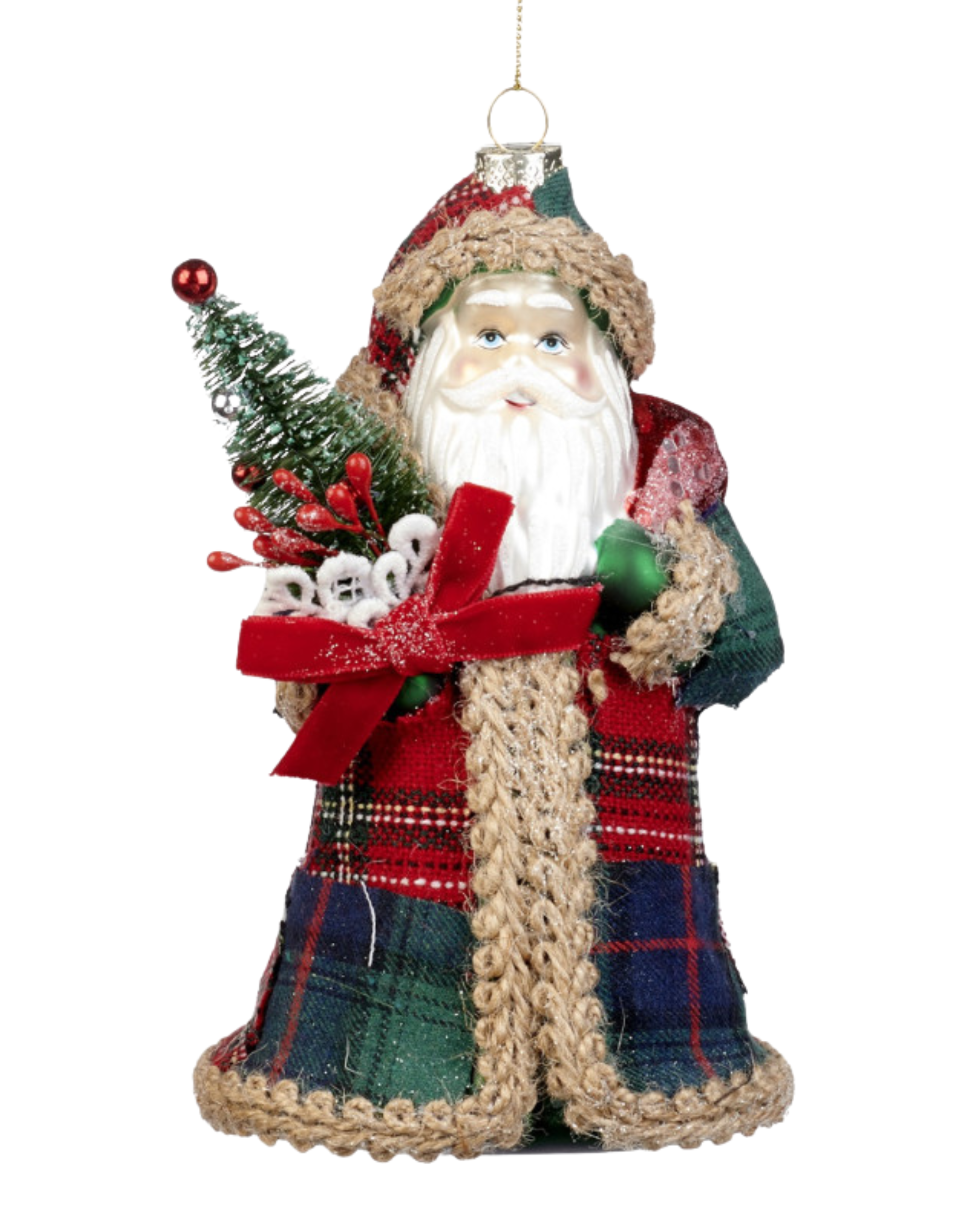 Weihnachtsbaumschmuck Santa mit Tannenbaum Tartan