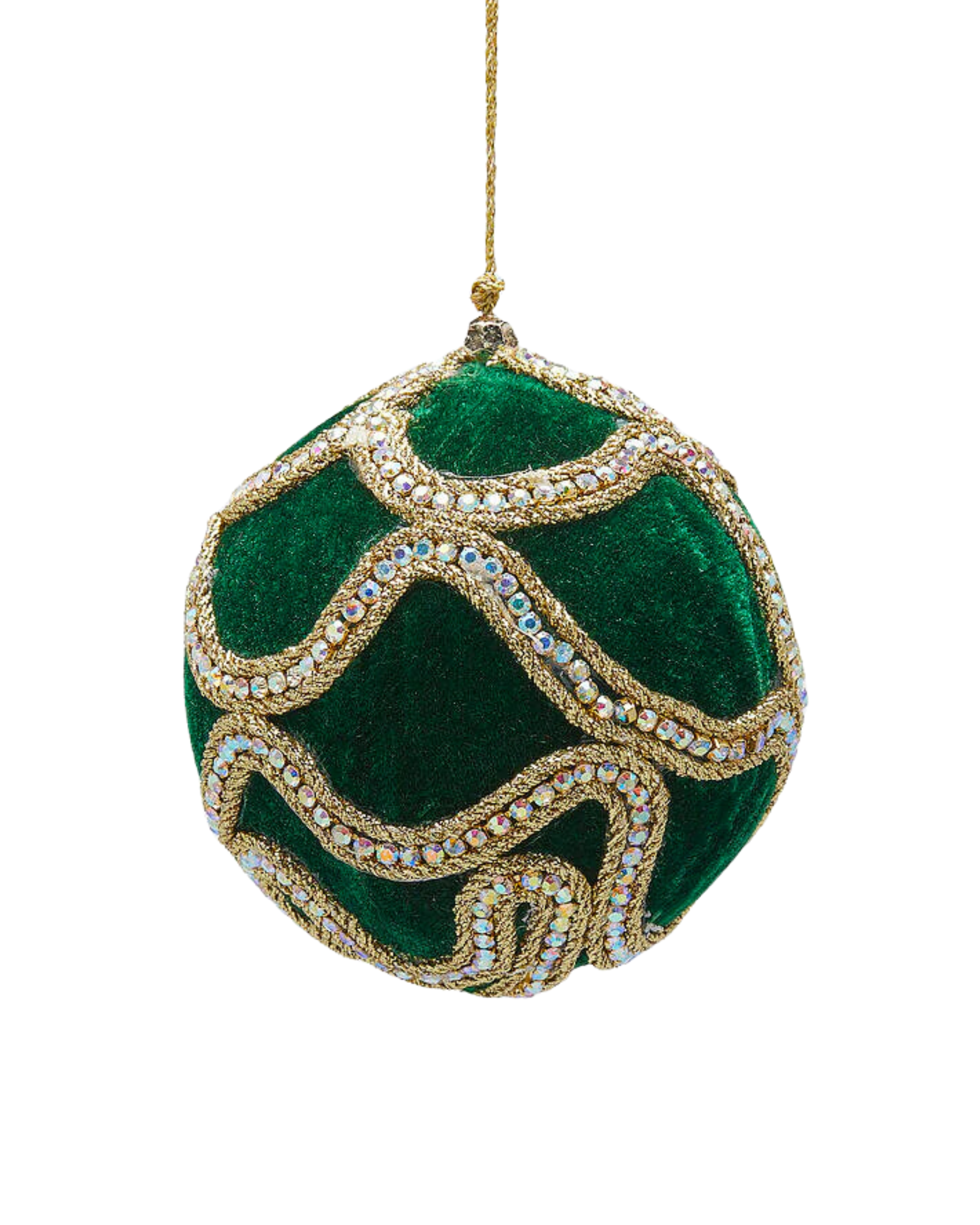 Weihnachtskugel Grün Samt mit Gold (klein)