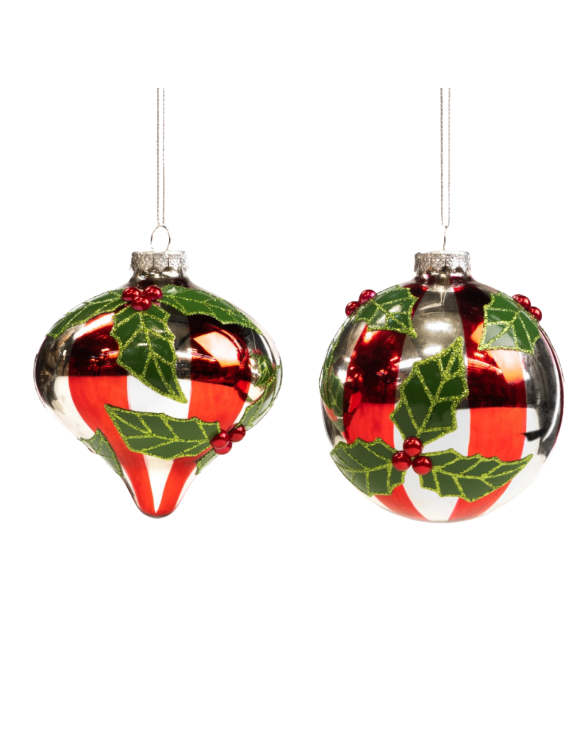 Weihnachtskugel mit Stechpalmenmotiv (2er Set)