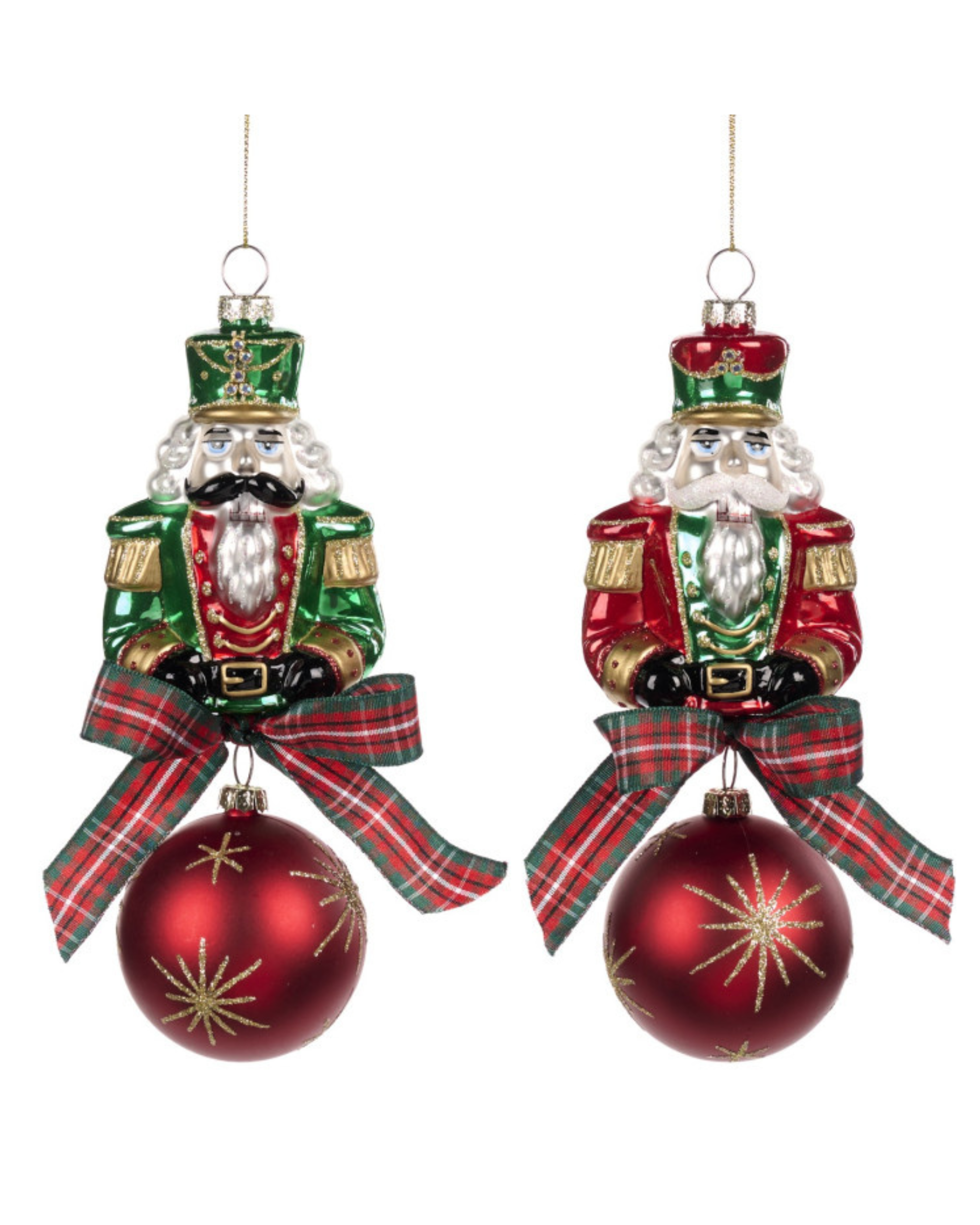 Weihnachtskugel Nussknacker mit roter Kugel (2er Set)